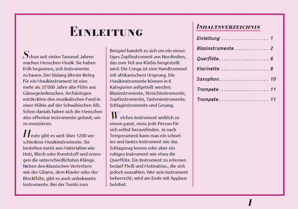 Zeitung Blasinstrumente Einleitung